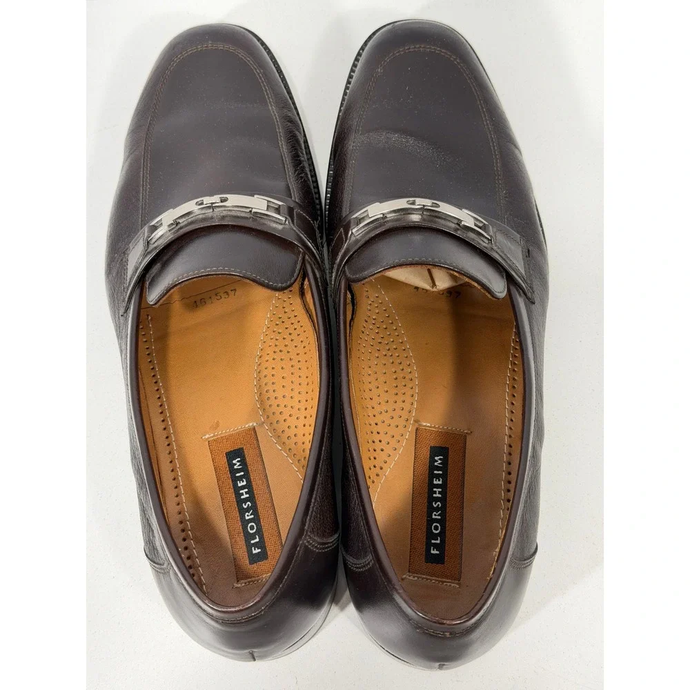 Florsheim Mens Dark Brown imperial Leather Bit Loafer Silver Hardware Dress Shoe